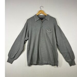 Quiet Luxury Faconnable Mens L Grey Cotton Cashmere Blend Long Sleeve Polo Shirt
